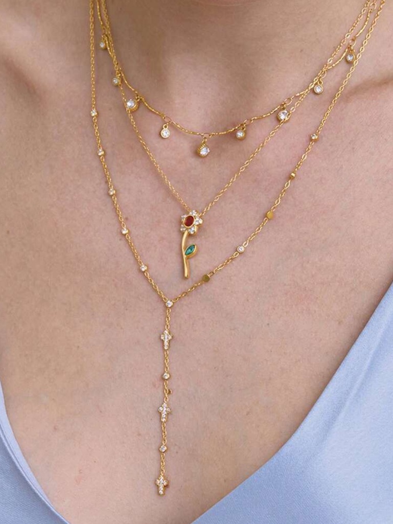 Gold Flower Pendant Necklace A1746 33$